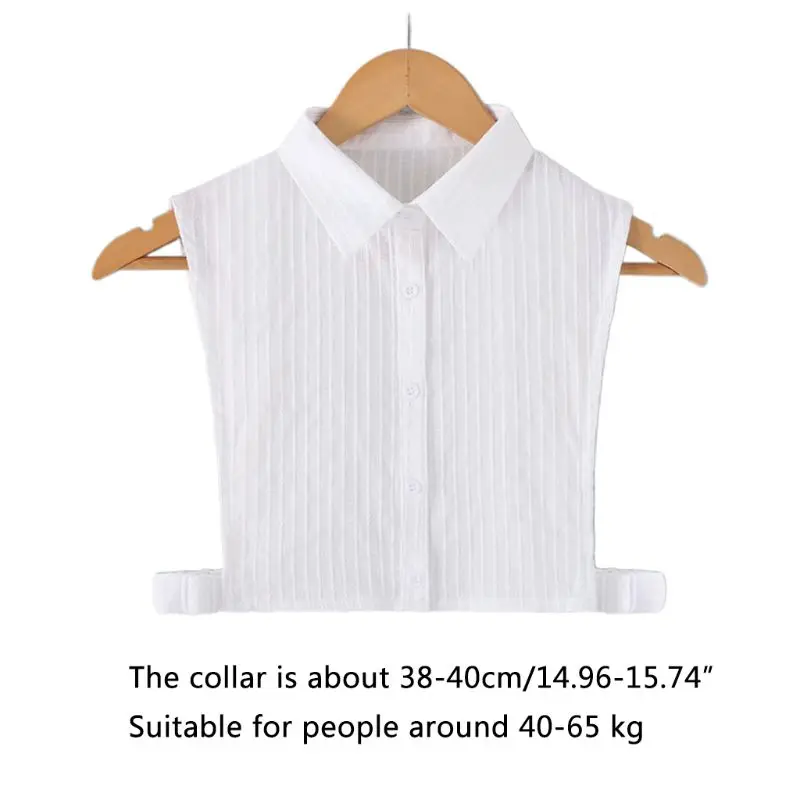 

Womens White Fake Collar Vertical Stripes Detachable Lapel Ruffles Half-Shirt