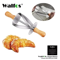 walfos stainless steel rolling cutter for making croissant bread wheel dough pastry knife wooden handle baking kitchen knife