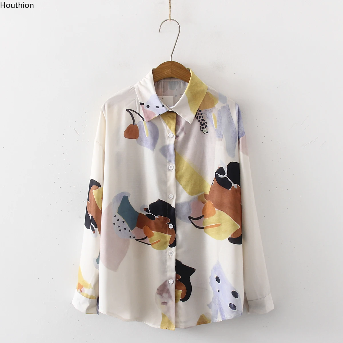 

Женская шифоновая блузка с длинным рукавом, свободного покроя