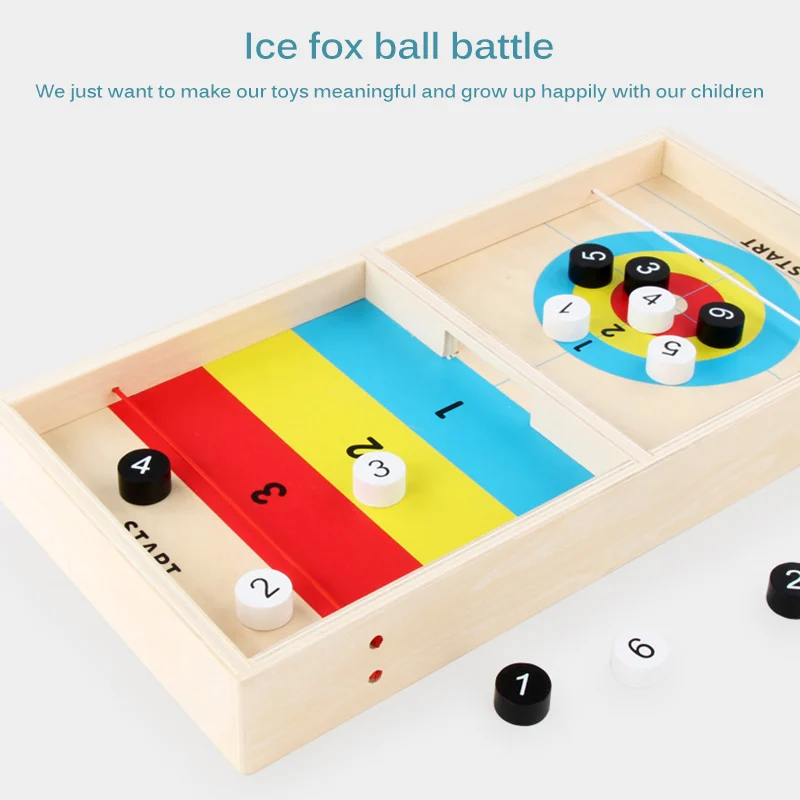

IKAUOIE Hot Sell 1 Set Wooden Double-Sided Small Ice Ball Curling Game Table Desktop Battle For Kids Family Party Toy