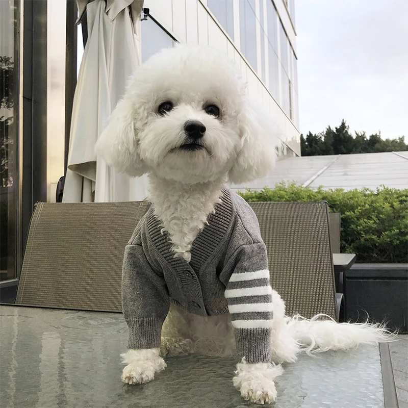 

Winter Pet Dog Clothes for Small Dogs Clothing French Bulldog Striped Warm Sweater for Yorkies Chihuahua Soft Jacket PC1658