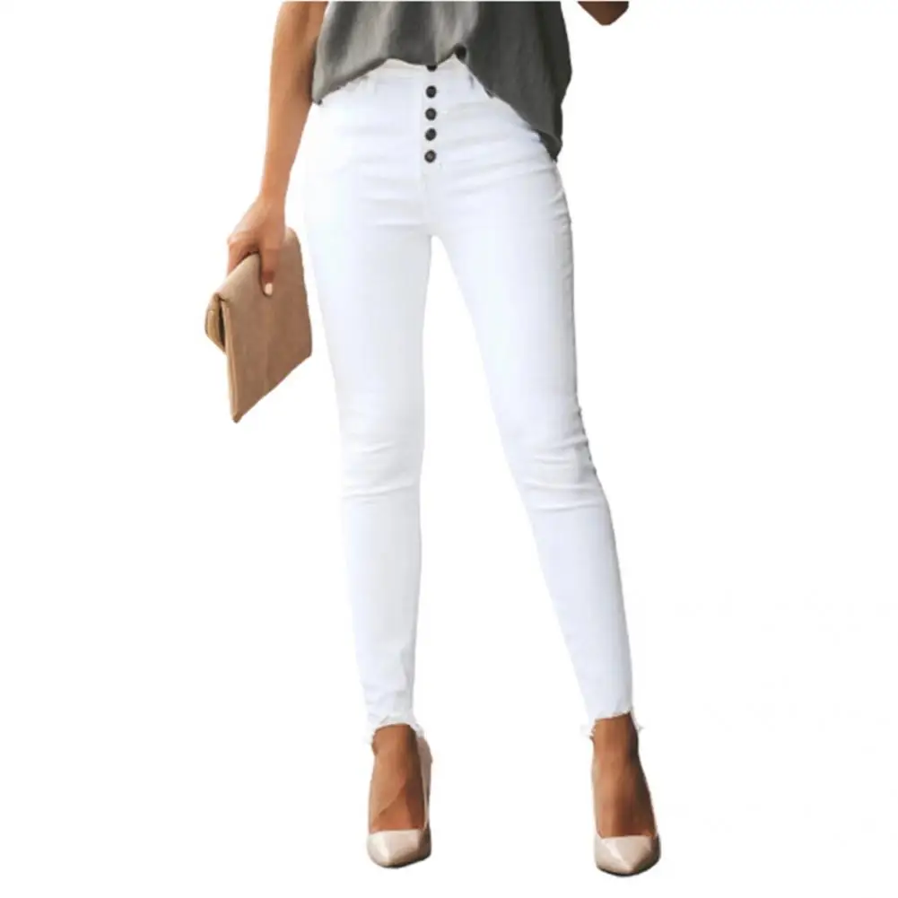 

Super Soft Charming Solid Color Stretchy Pencil Pants Breathable Pencil Trousers Long for Home