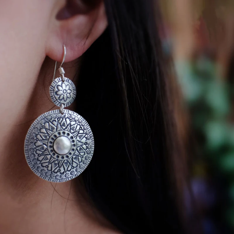 Женские винтажные серьги подвески в античном стиле из тайского серебра 925 пробы с