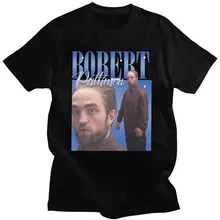 Robert Pattinson Kaus Hitam Uniseks Vintage 90S Kaus Pria Kaus Grafis Ukuran Besar Kaus Katun 100% Atasan Kaus Wanita Pria