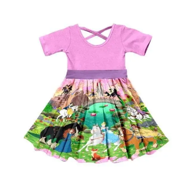 Лидер продаж летнее платье для девочек розовое с короткими рукавами и принтом