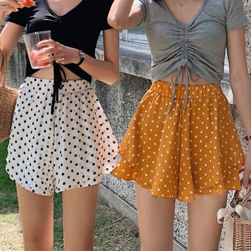 

Summer Chiffon Skirt Shorts Women High Waist Wide Leg Shorts Polka Dot Casual Loose Short Feminino Korean Fashion Women's Shorts