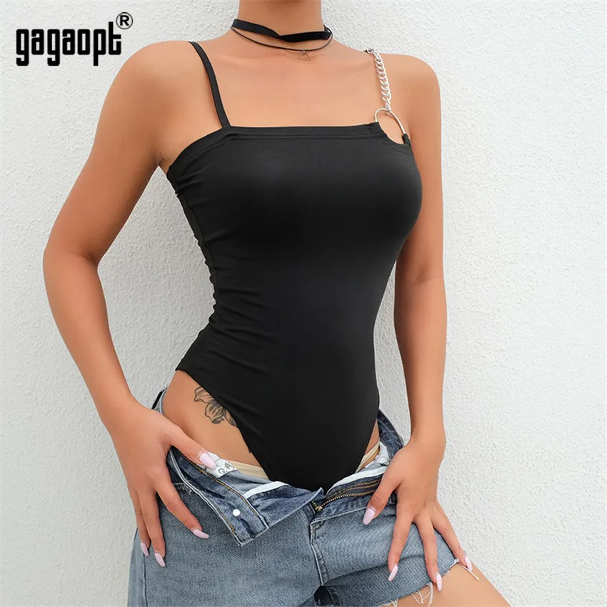 Gagaopt, новинка, боди без рукавов, женское, тонкое, сексуальное боди с цепочками, черный, боди, комбинезон, летние комбинезоны, уличная одежда