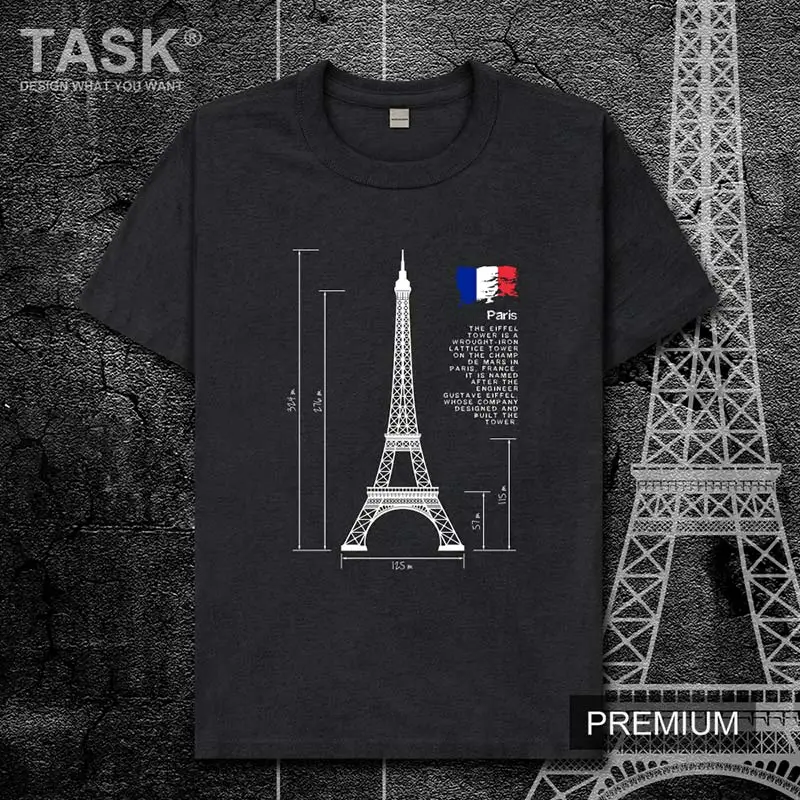 Subject Eiffel Tower Paris France Scenic spot printed 100% cotton short sleeve T-shirt Mens casual round neck streetwear tops | Мужская