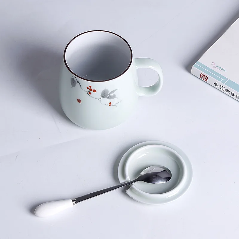 

Milk Breakfast Coffee Cup Cute Ceramic Cup Female with Cover Spoon Mug Simple Ins Trend Office Water Glass