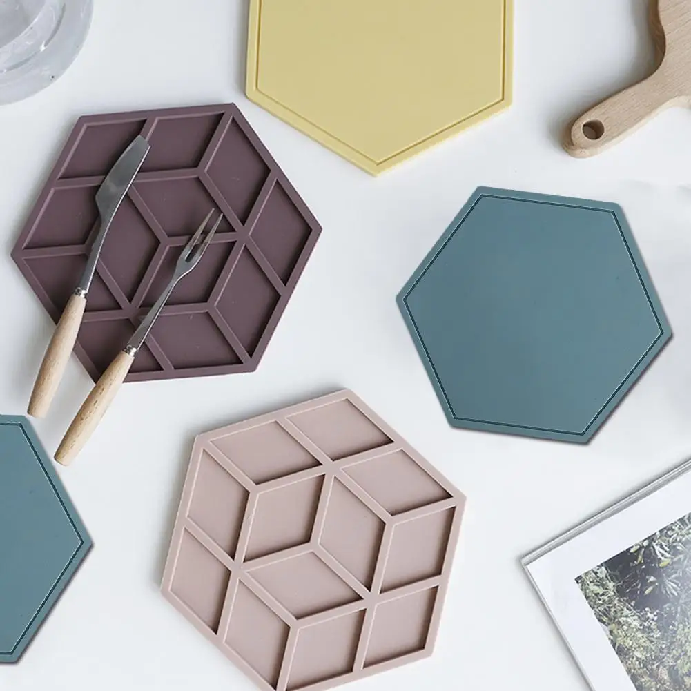 Нескользящий шестигранный силиконовый коврик для обеденного стола термостойкие