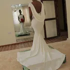 Женское свадебное платье с юбкой годе E JUE SHUNG, белое простое платье с открытой спиной и поясом с бусинами и короткими рукавами, свадебные платья