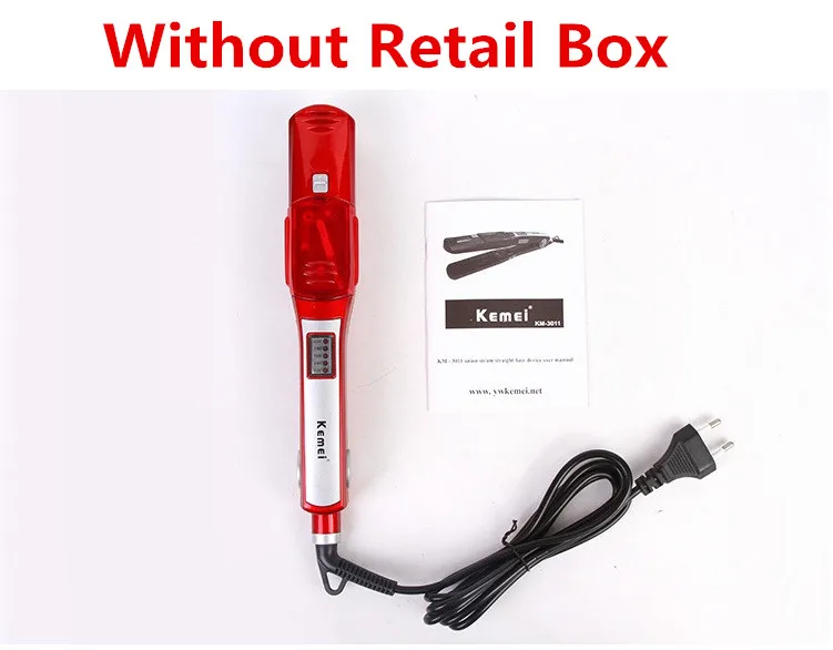 Without box Профессиональный Электрический паровой выпрямитель Kemei 110-240 В, автоматический паровой гребень, керамическая нагревательная пластина, быстрый выпрямитель для волос - Цвет: Without box