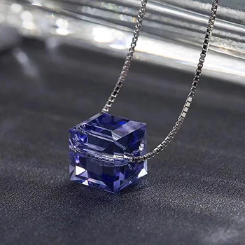 Классические кристаллы от Swarovski кубические бусы ожерелье Подвески 925 пробы Серебряная цепочка Ожерелье s для женщин свадебный шикарный подарок - Окраска металла: Tanzanite