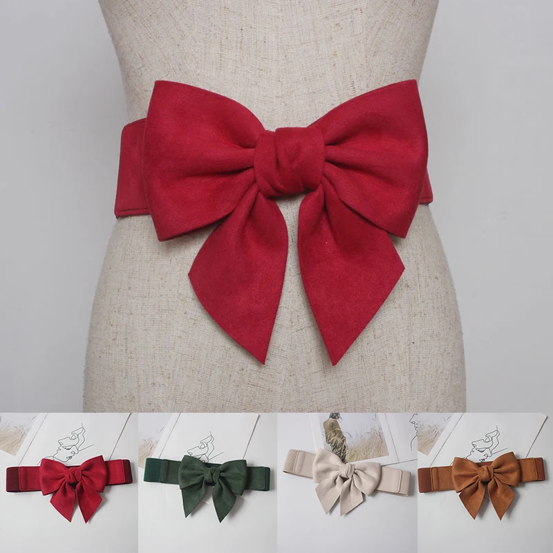 

Fashion Elastic Waistband for Dress Accessories Women Blue Red Black Wide Side Corset Korean Belt with Big Bow Waist Band Corset