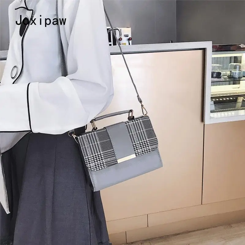 

2021 Newest Hot Women Luxury Leather Houndstooth Patchwork Handbag Shoulder Lady Cross Body Bag Tote Messenger Autumn Winter Bag