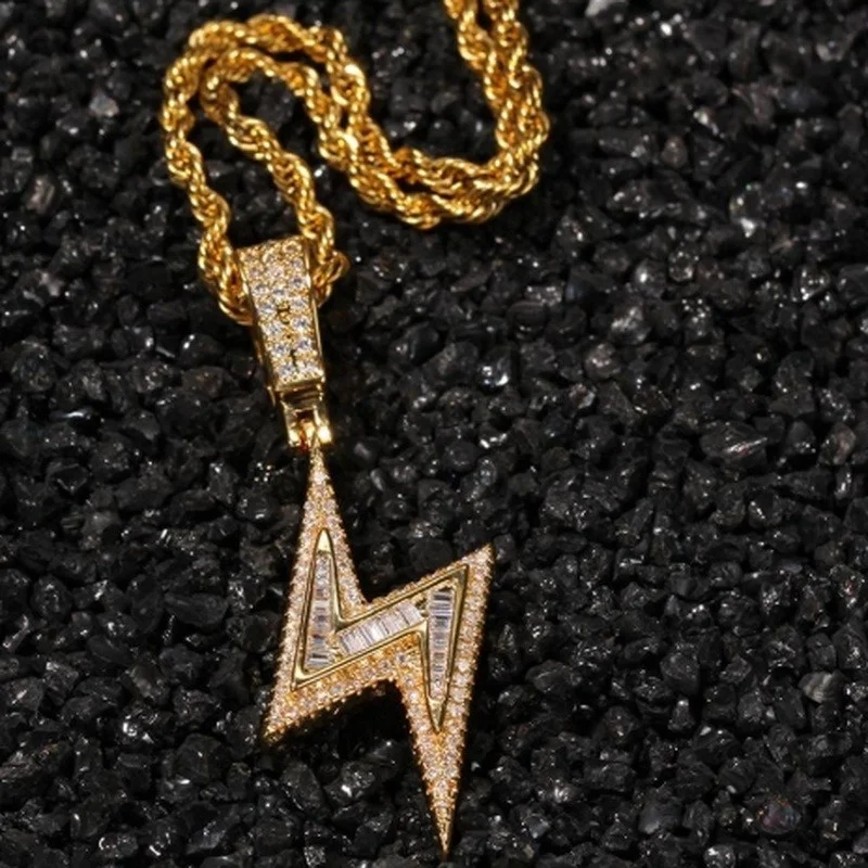 Ожерелье в стиле хип хоп с блестками золотистого цвета молния креативное