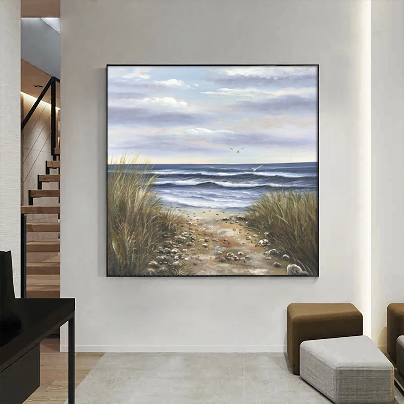 

Vintage Beach Landscape Canvas Painting Modern Seagull Wall Art Poster Seascape Print Pictures Home Decoration Living Room Decor
