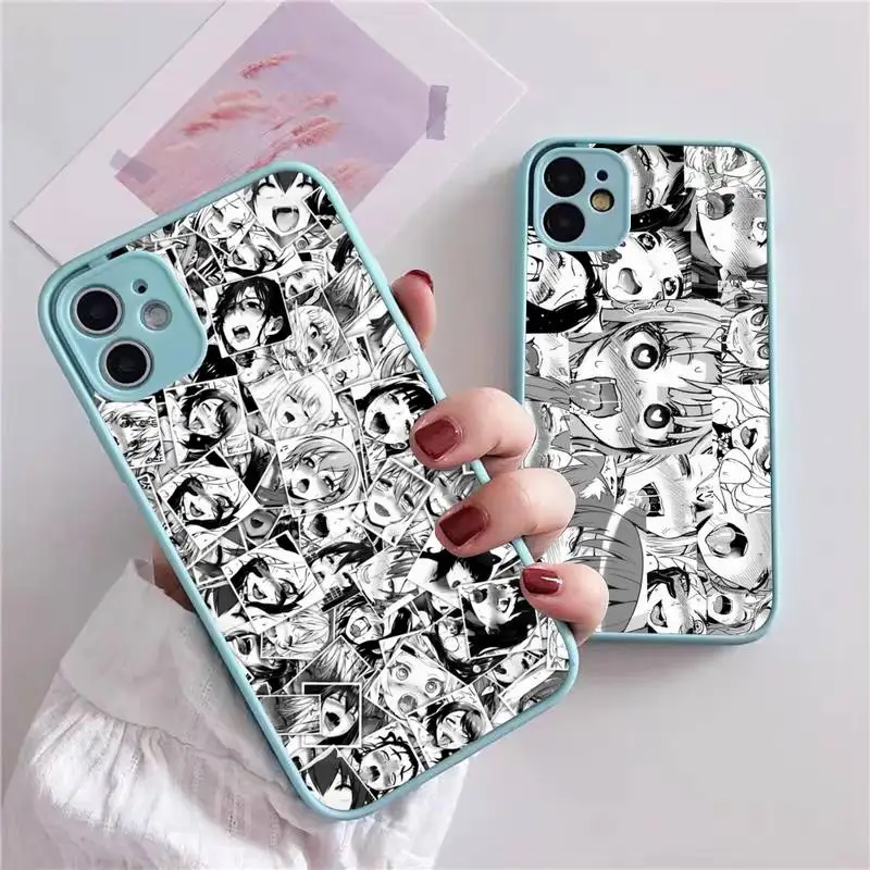 

ahegao manga girl Shockproof Phone Case For iphone 13 12 11 xr xs x 7 8 pro max Light blue Soft TPU Silicone Clear Case Cover