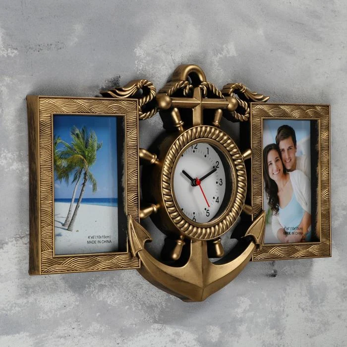 Часы настенные+ 2 фоторамки серия: Фото &quotЯкорь&quot плавный ход d- 12 см 1АА 41х24 5205095 |