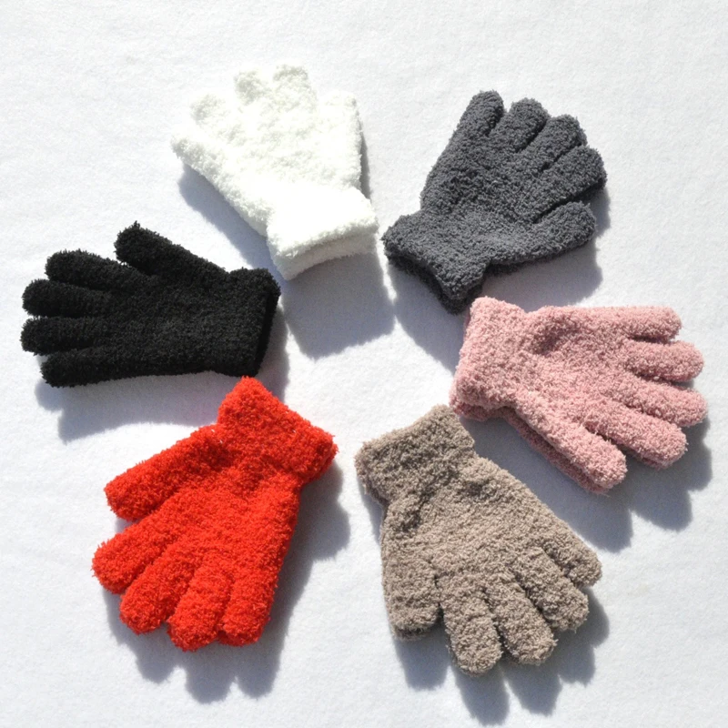 Warmom-guantes gruesos de lana de Coral para ni&ntilde;os, manoplas suaves de dedo completo peludas de felpa para beb&eacute;s de 7 a 11 a&ntilde;os, Invierno-1
