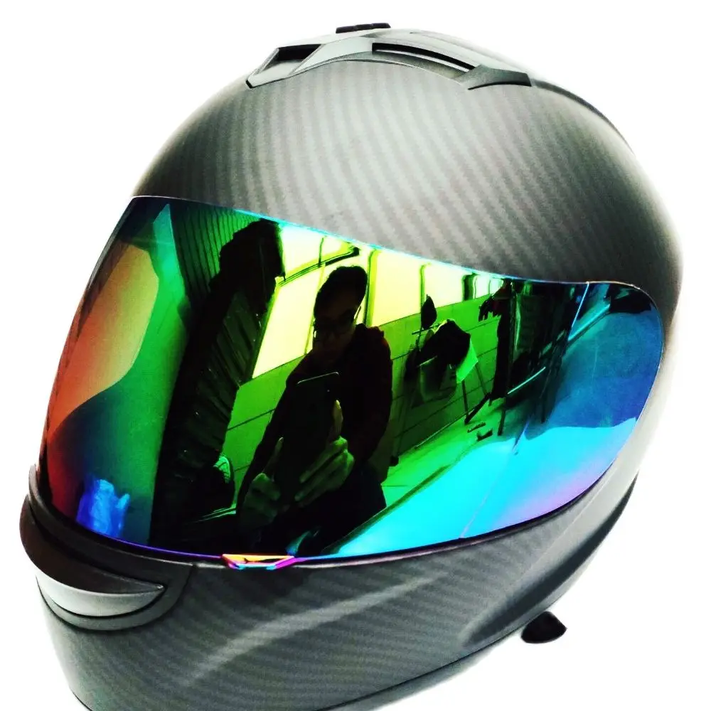 Carbon Fiber Motorcycle Modular Full Face Helmet Color Visor Sun Shield Matt Black; Size L (22.4-22.8 Inch)