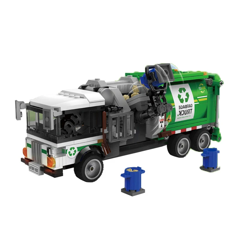 

City Sanitation Vehicle Building Blocks Rubbish Truck Model Bricks With Figures Assembled Educational DIY Toys for Kids Gifts