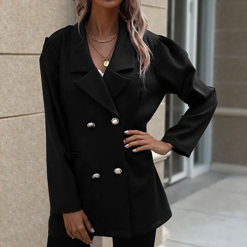 

Двубортный Женский блейзер, Женский однотонный пиджак с длинным рукавом 2021, блейзер для женщин, офисные женские блейзеры и куртки, пальто