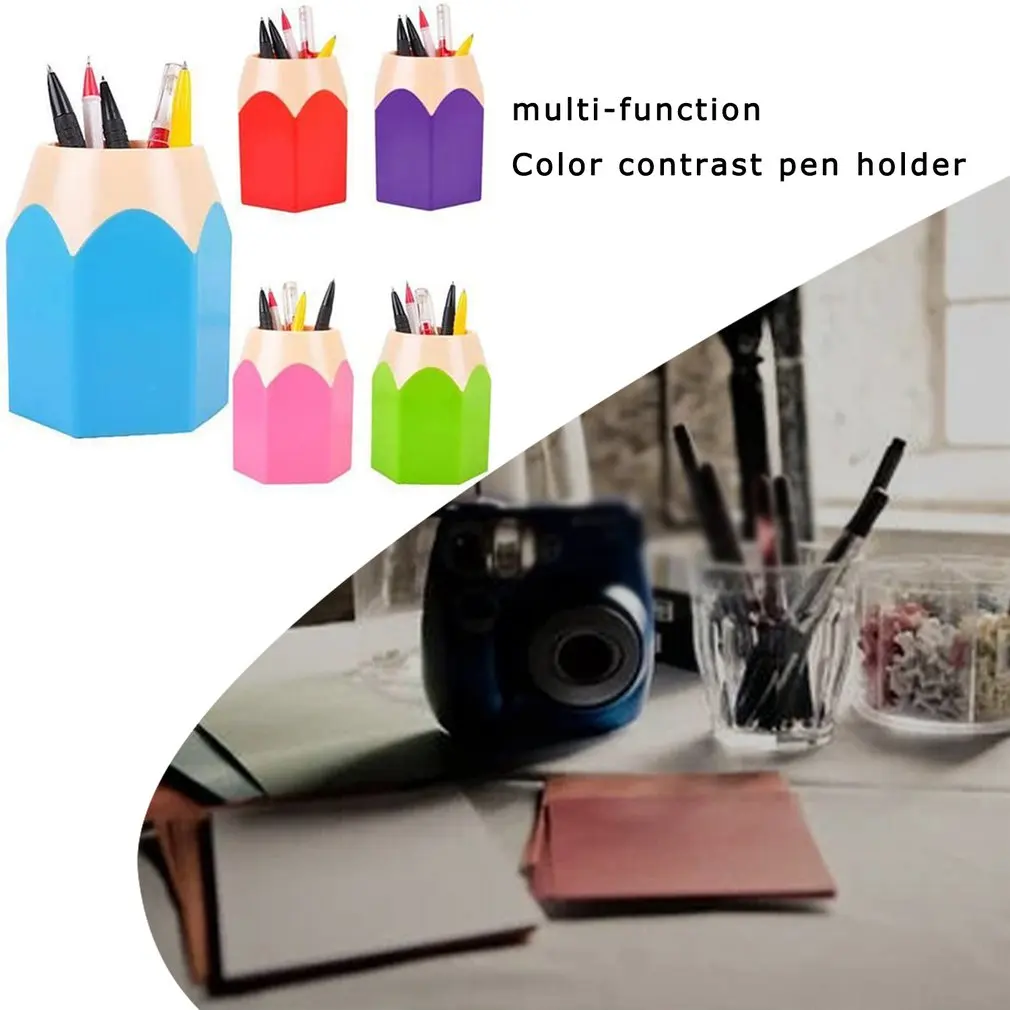 

5pcs Durable Practical Multifunctional Contrasting Color Pen Holder Creative Student Stationery Desktop Storage Pen Holder