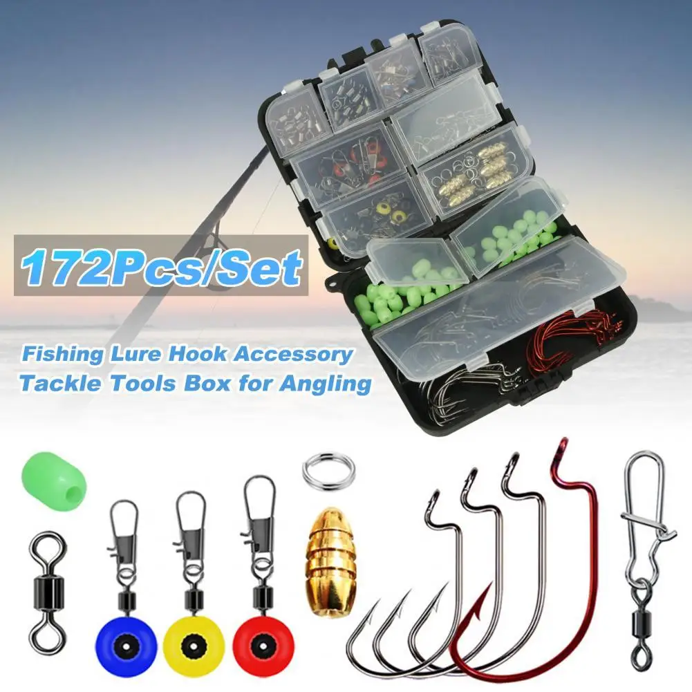 

172Pcs/Set Multifunctional Fishing Lure Hook Accessory Tackle Tools Box for Angling Fishing Lure Hook Accessory Easy to Carry
