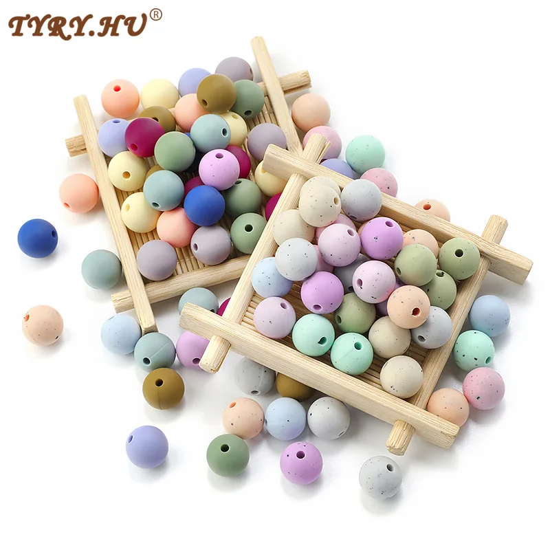

TYRY.HU 50/100Pcs 15mm Silicone Beads BPA- Free Food Round Beads Baby Teether Nursing Pacifier Chain DIY Accessories