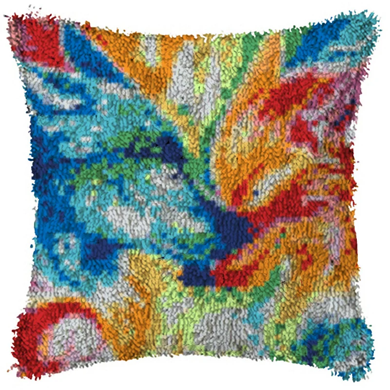

Color Wolf Latch Hook Kit Make Cushion Canvas Crochet Pillow Case Latch Hook Cushion Cover Arts & Craft