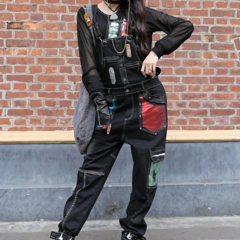 2020 Spring Women Loose Casual Harem Pants Silver Vest + Female Patchwork Jumpsuit Two Pieces Set Street Style Hip Hop Trousers | Женская