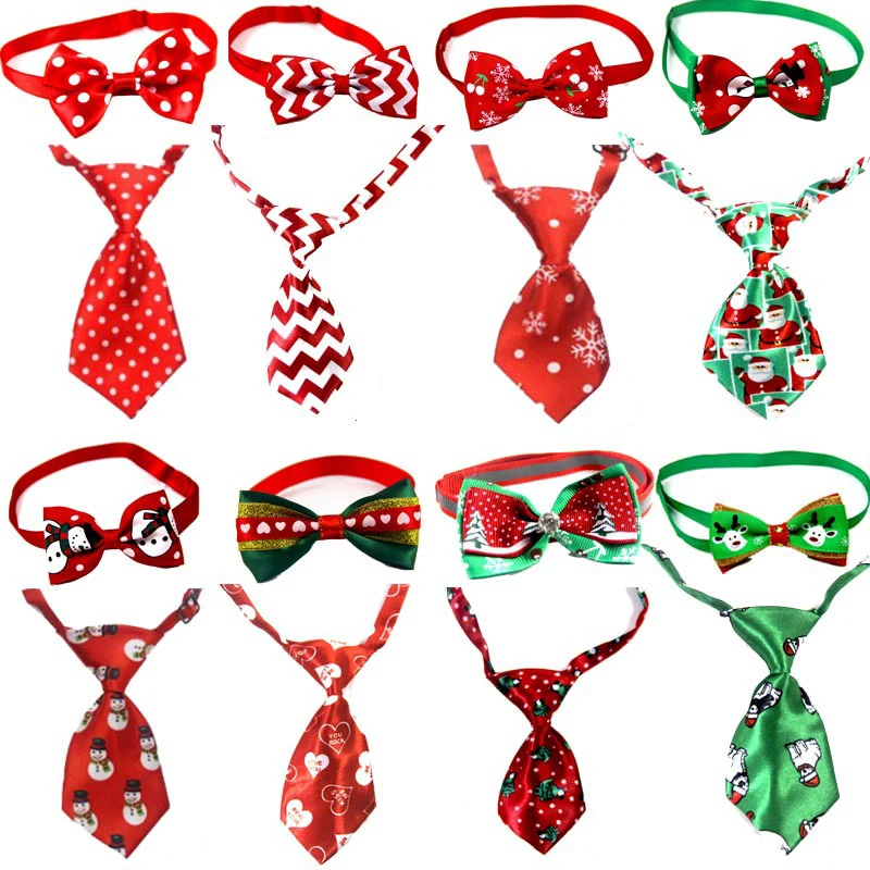 

Christmas Pet Dog Collar Bow Tie Set Cute Print Dog Cat Neckties Adjustable Puppy Collar Festival Party Pet Grooming Supplies