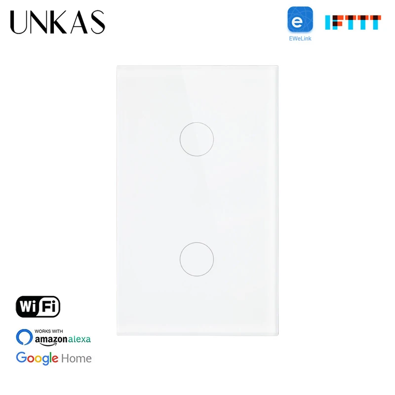 UNKAS 2 Gang закаленное стекло Панель Беспроводной настенный сенсорный выключатель