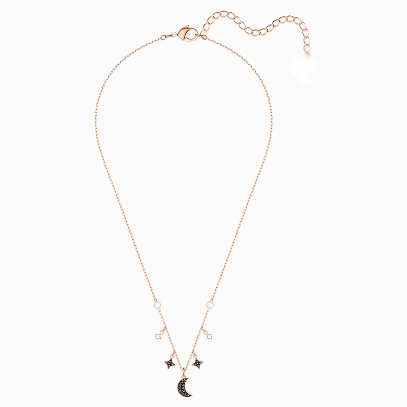 

Fashion Accessories Swa New Symbol Moon Necklace Moon and Star Rose Gold Black Exquisite Crystal Ladies Romantic Luxury Jewelry