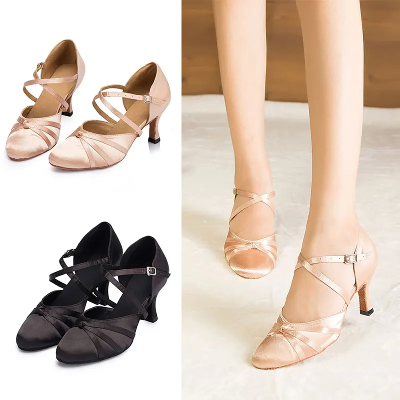 HROYL Girls Dance-Shoes For Women Ballroom Latin Dance Shoe For Ladies Modern Tango Jazz Dancing Shoes Salsa Sandals Satin