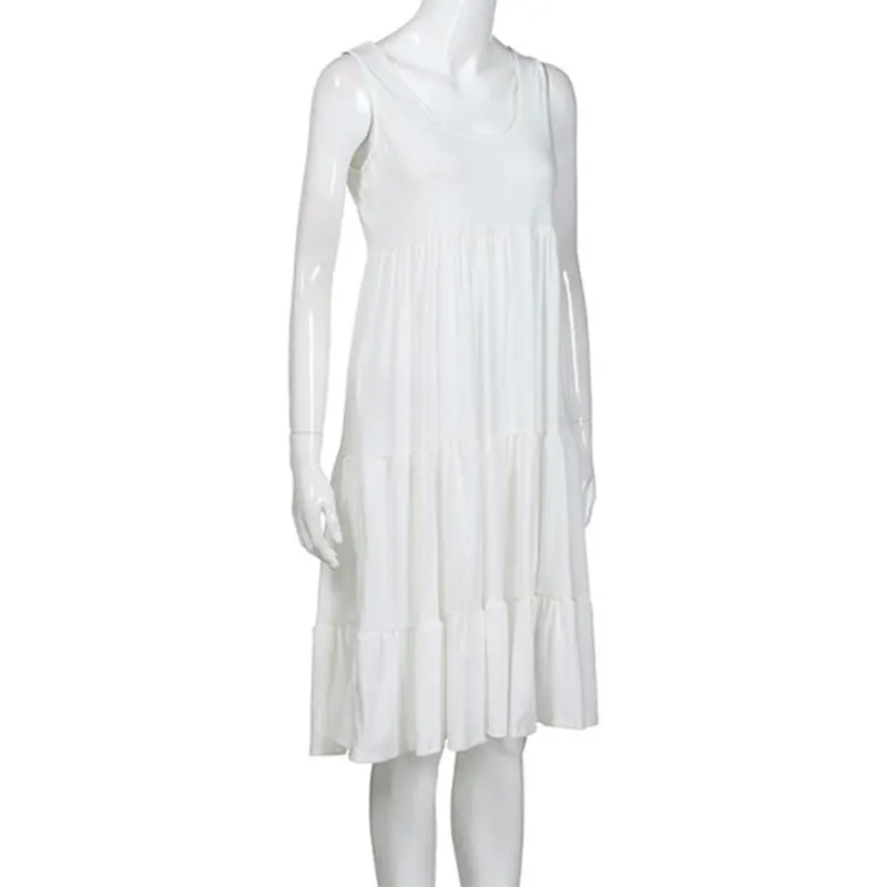 

Woman Casual White Dress Summer Sleeveless Solid Loose Beach Dresses Vestidos 2021 Sexy A Line Party Dress Plus Size