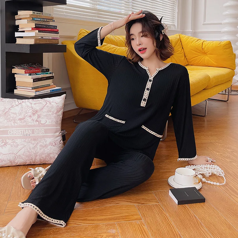 2021 Autumn and Winter New Women's Pajamas Long-sleeved Plus Size Comfortable Home Wear Sleepwear Pajama Set Women Pijamas Women