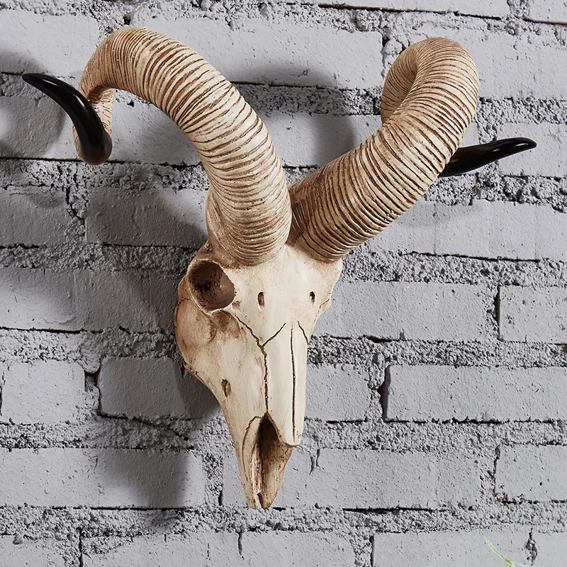 

Resin Crafts Sheep Horn Bone Wall Decoration Hanging Mall Animal Head Wall Decoration Tv Wall Sheep Head Wall Hanging