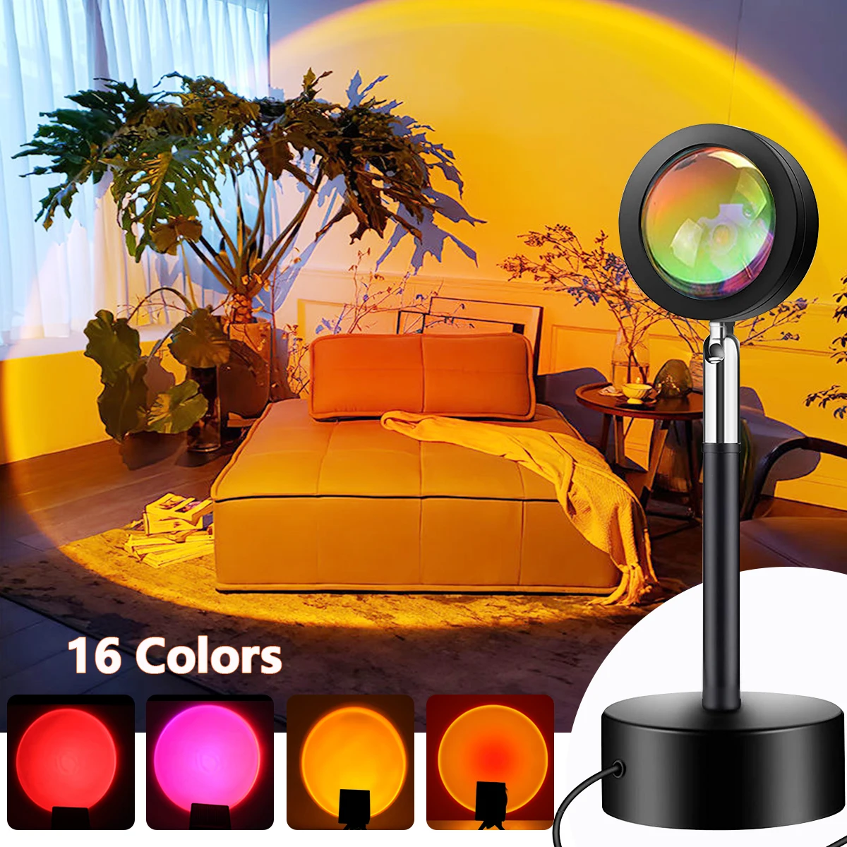 

16 Color Sunset Projector lamp USB Rainbow Night Light For Bedroom Bar Cafe Background Wall Decoration