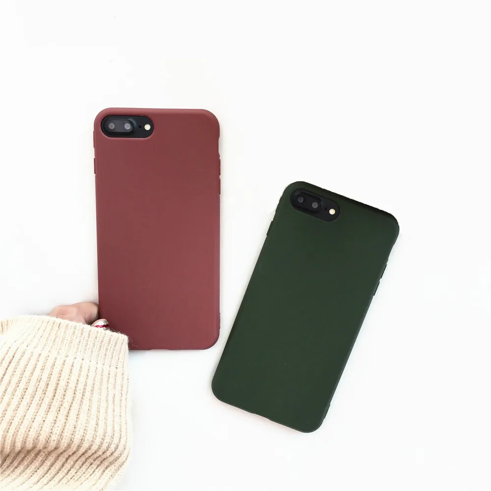 Lovely Candy Solid Color TPU Rubber phone Cases For iphone 7 8 X 6 6S Plus 11pro XR XSMAX Case Retro Wine Dark Green Cover |