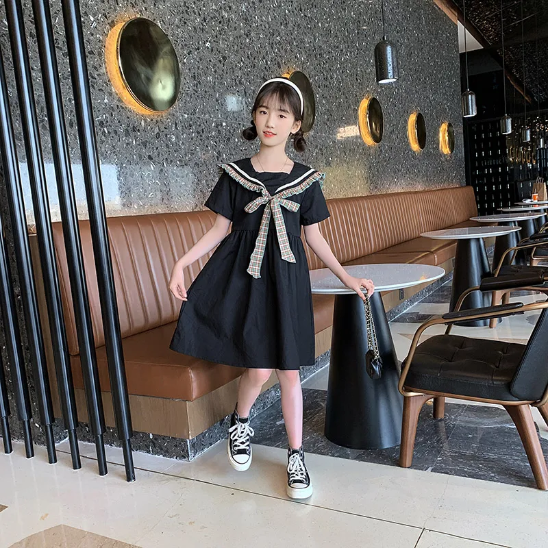 

Summer Girl Dress Bow-knot Plaid Dress Casual College Style Princess Dress Boutique Clothes Free Shipping Kids Clothes