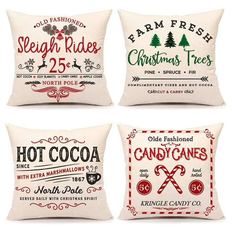 

Рождественские наволочки для подушек в фермерском стиле 18 х18, набор из 4 зимних рождественских украшений, декоративные подушки для дивана, д...