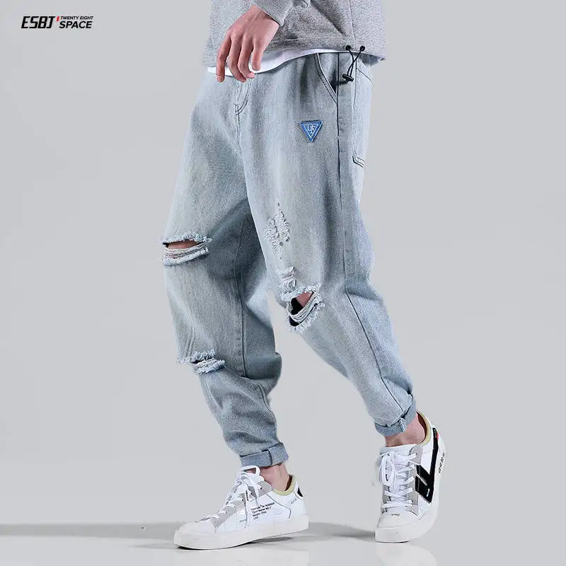 

2019 Ins Men Pants Casual Mens Hip Hop Rap Trousers Street Ripped Jeans Japan Straight Full close-fitting Relaxed Tapered Jean