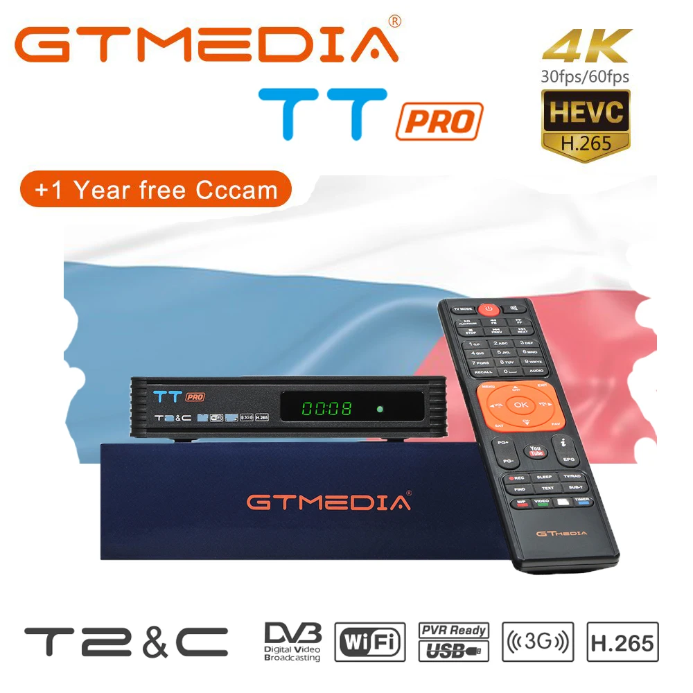 GTMEDIA TT Pro DVB-T2 DVB-C комбинированный спутниковый ресивер с поддержкой FULL HD 1080P+ 1 год CCCAM для Испании, России