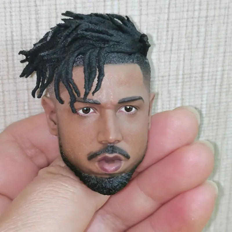 

In Stock 1/6 Scale Black Skin Leopard Wakanda Throne Male Head Sculpt Carved Calm version Model for 12'' Action Figure Body