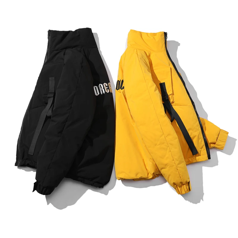 Хипстерская Мужская Зимняя парка пальто с вышивкой мужская пуховая куртка со стоячим воротником теплое в