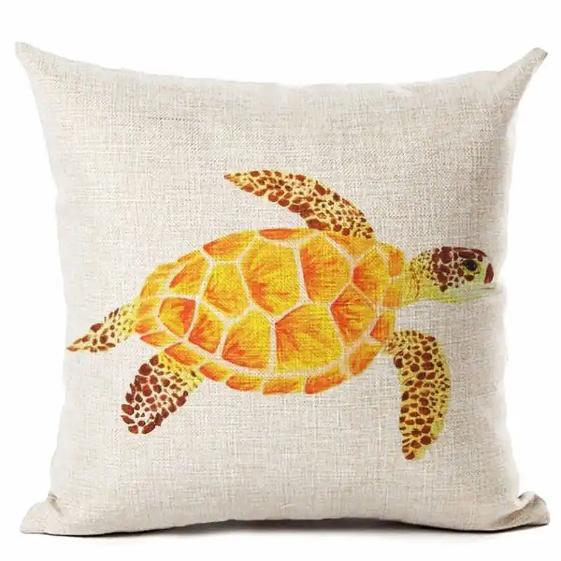 Льняная наволочка с принтом морской черепахи для подушки в океаническом стиле