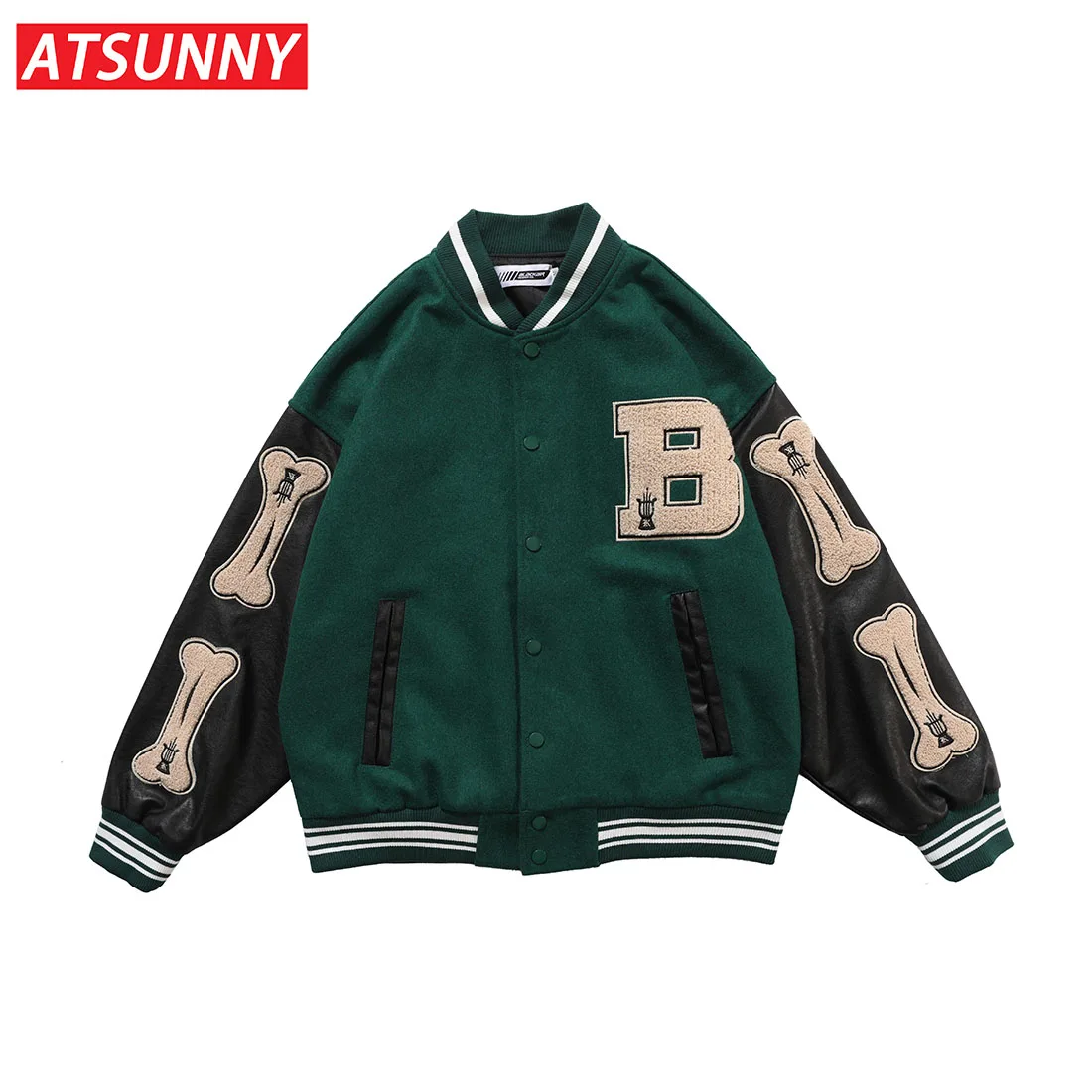 

ATSUNNY 2021SS Hip Hop Furry Bone Patchwork Color Block Jackets Mens Harajuku Streetwear Bomber Jacket Men Baseball Coats Unisex