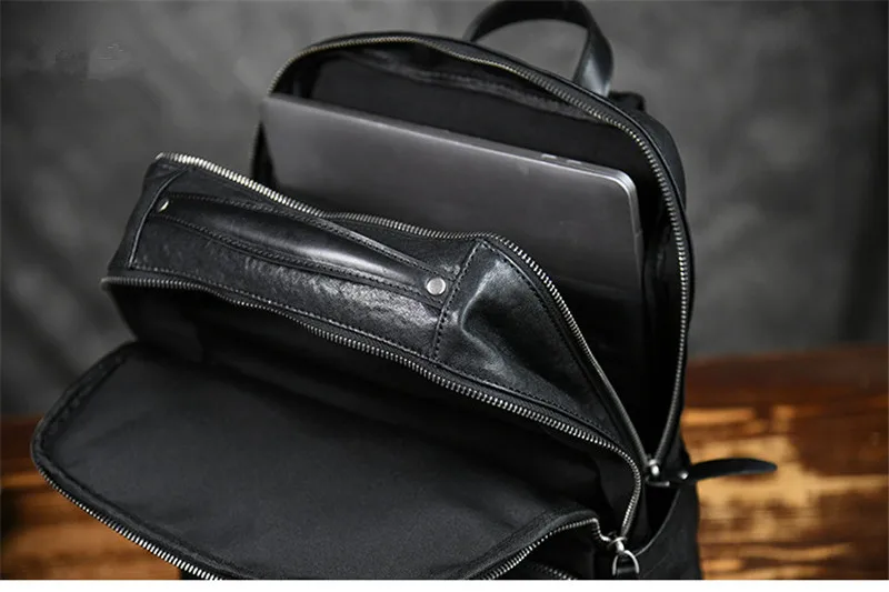 

PNDME natural genuine leather men's women's large capacity backpacks fashion real cowhide outdoor travel black laptop bagpack